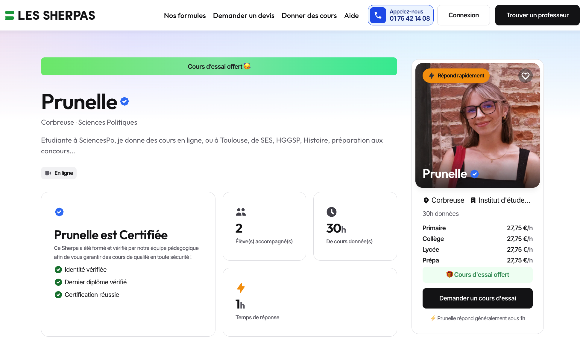 Contacter un prof particulier sur Les Sherpas