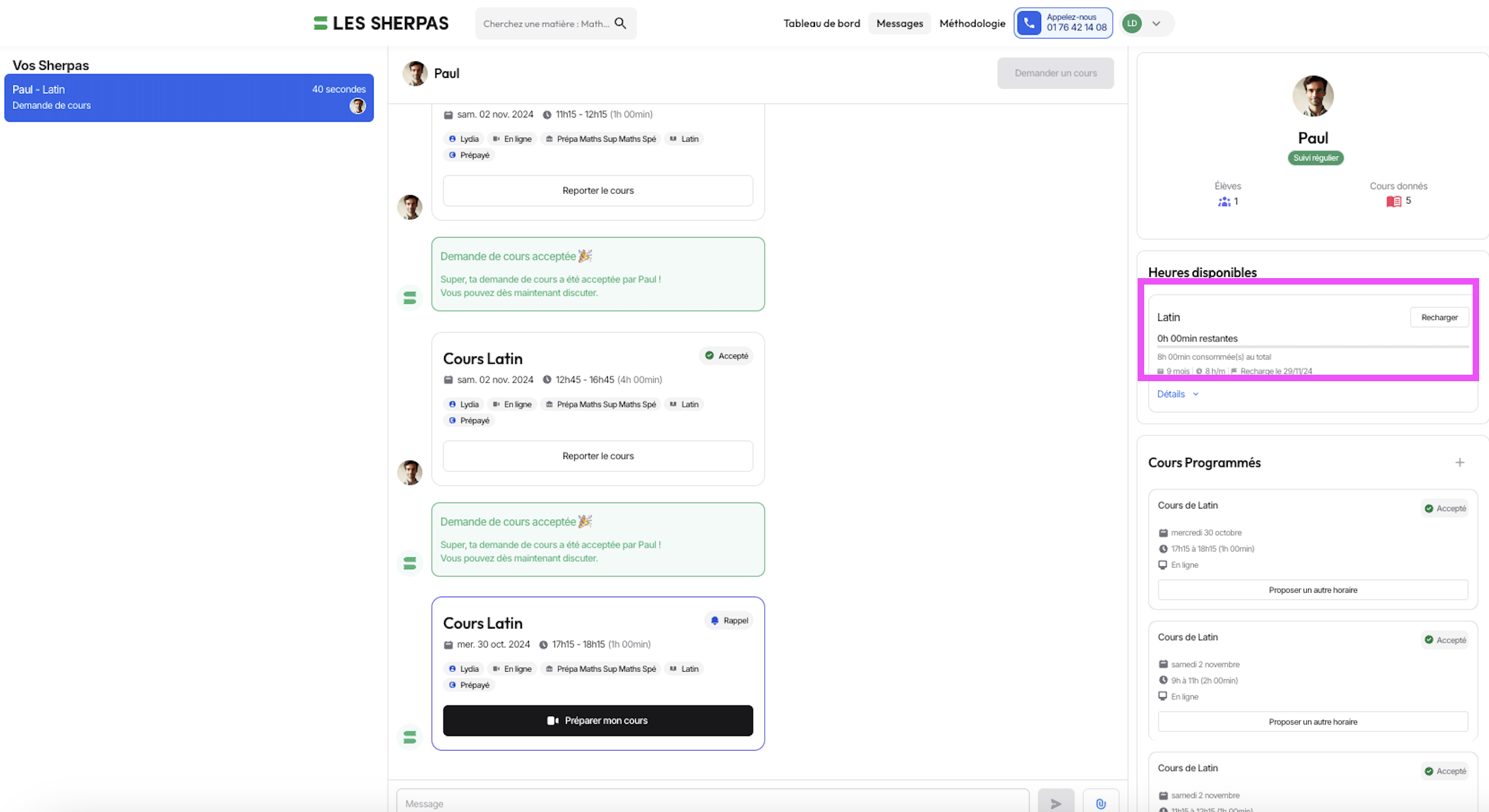 Manque d'heures disponibles sur son compte Les Sherpas